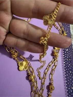 18 Gold plated Floral Link Necklace and (Bracelet or ankle)Set - Women Jewelry
